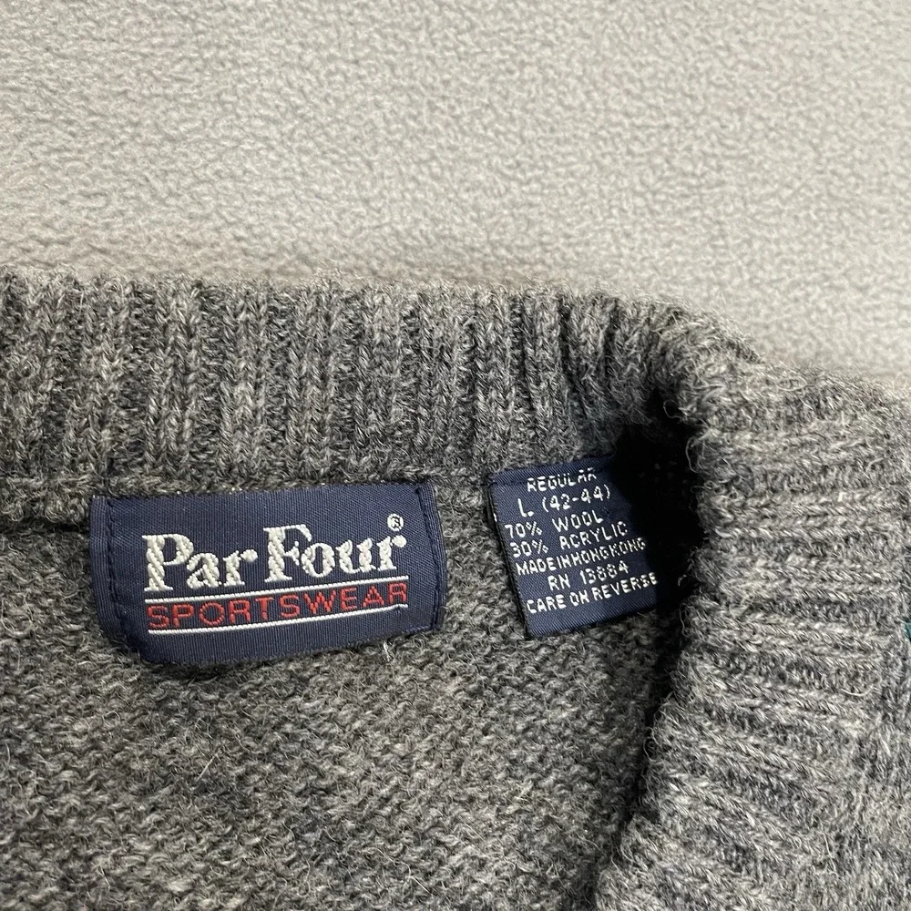 Par Four Sportswear Mens Sweater Sz L Wool Blend Argyle Diamond Pullover